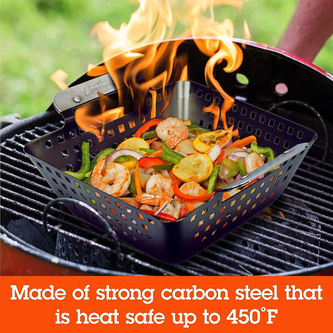 Image of Barbecue Grilling Wok - Heavy Duty Non-Stick BBQ Grill Basket W Stainless Steel Handles - 3" Deep Pan Keeps Meat & Vegetables inside - Indoor Outdoor Use - Great for Summer Bbqs and Father'S Day Gift