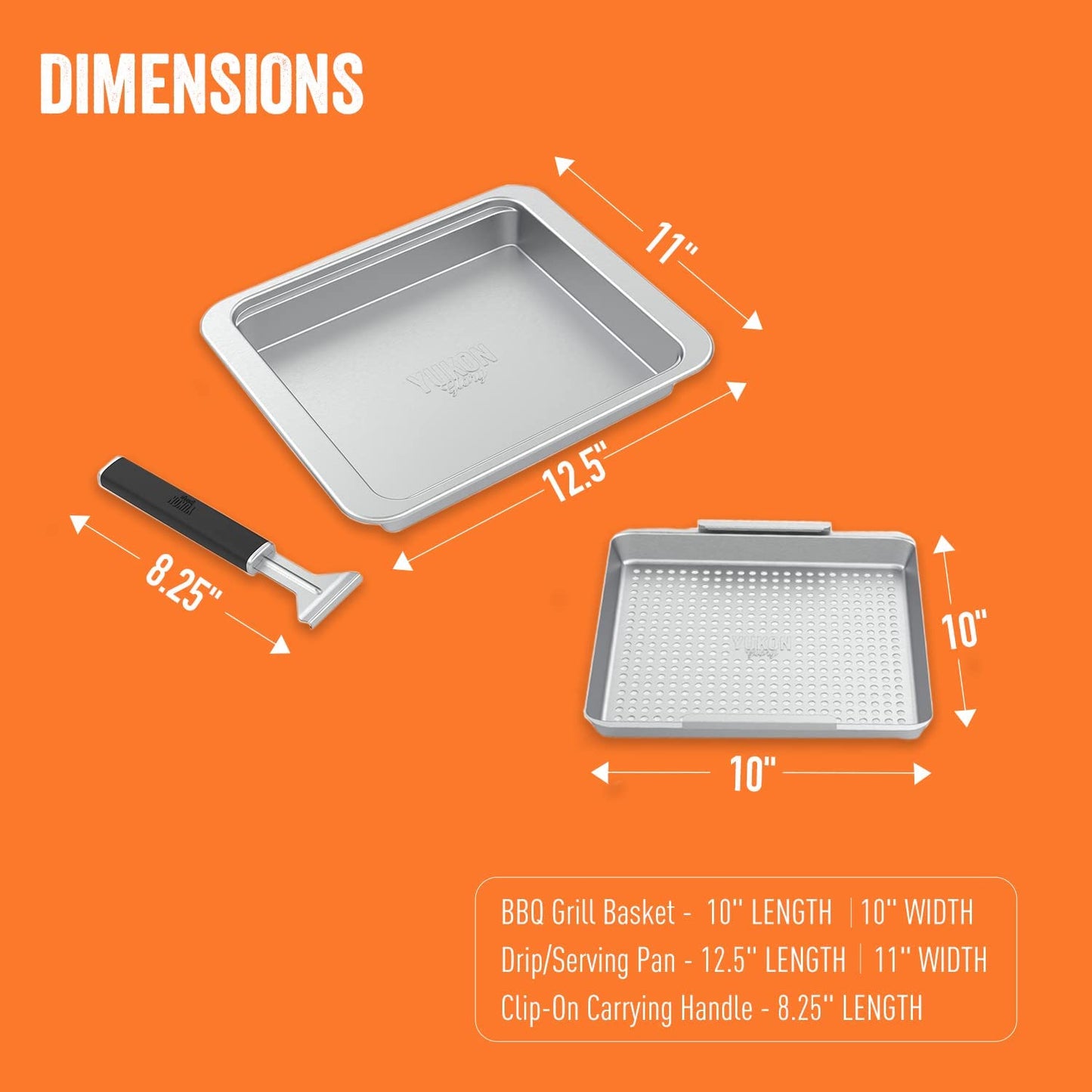 Yukon Glory™ BBQ 'N SERVE Wide Basket Set - BBQ Grill Basket - the Grilling Basket Includes a Serving Tray & Clip-On Handle - Perfect Grill Baskets for Outdoor Grill Vegetables or Fish Basket & Meat