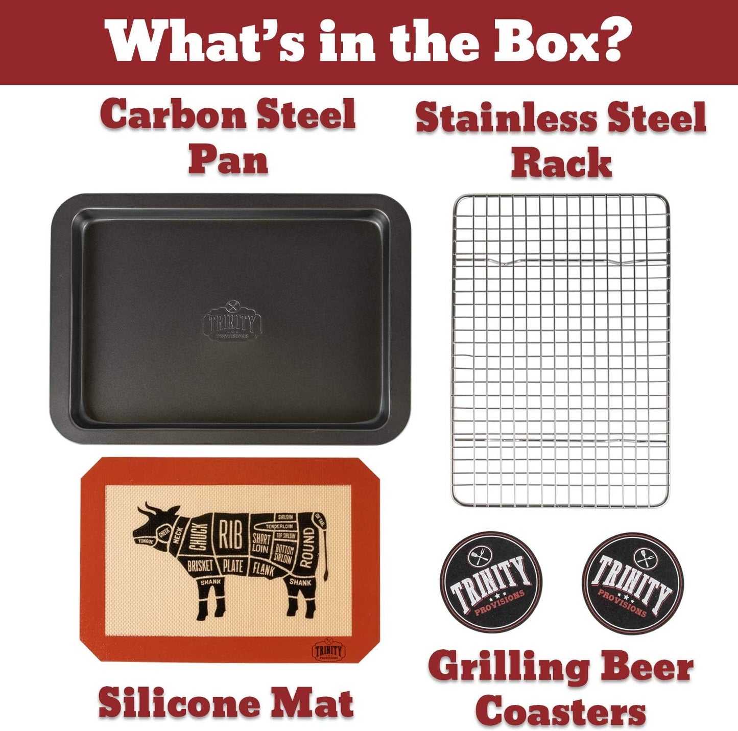 Meat Resting Pan - with Wire Rack and Silicone Baking Mat - Dishwasher and Oven Safe Stainless Steel, for Cooking and Cooling Steak, BBQ, Bacon, & More