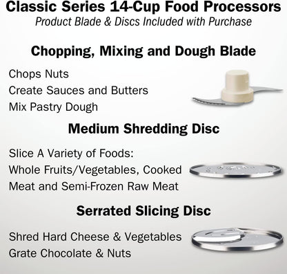 Food Processor 14-Cup Vegetable Chopper for Mincing, Dicing, Shredding, Puree & Kneading Dough, Stainless Steel, DFP-14BCNY
