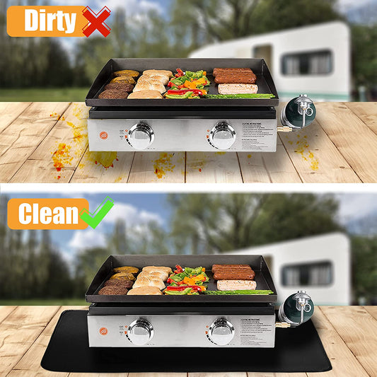 Amerbro 25 X 19.5In Heat Resistant Grill Mats for Outdoor Grill to Protect Your Prep Table and Outdoor Grill Table - Fire Proof & Water Proof & Oil Proof BBQ Mat - Black (0.6Mm)