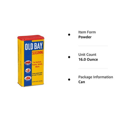 OLD BAY Seasoning, 16 Oz - One 16 Ounce Fan-Favorite Tin Can of OLD BAY All-Purpose Seasoning with Unique Blend of 18 Spices and Herbs for Crabs, Shrimp, Poultry, Fries, and More