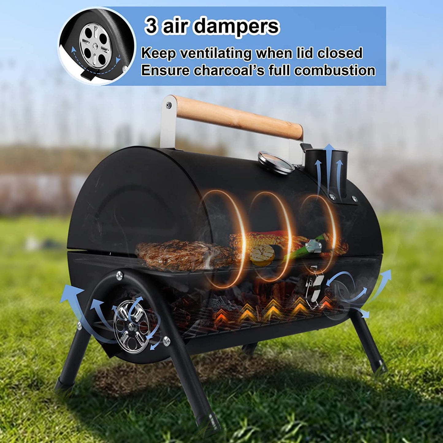 Portable Charcoal Grill, Hasteel Small Folding Outdoor Grill, Mini Black Barbecue Grill with Thermometer, Compact Tabletop BBQ Grill for Camping Picnic Backyard Patio, 116 Square Inches & Screwdriver