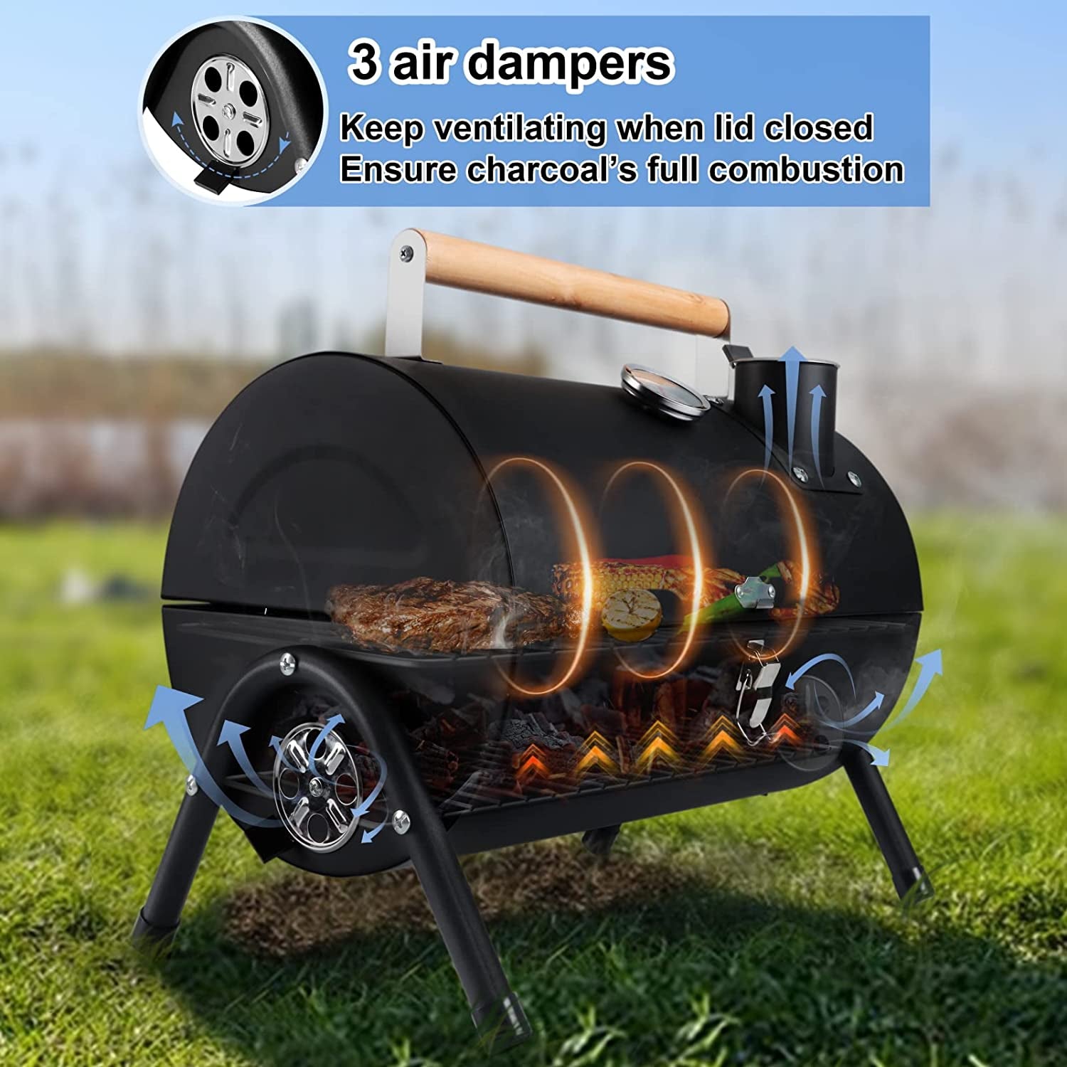 Portable Charcoal Grill, Hasteel Small Folding Outdoor Grill, Mini Black Barbecue Grill with Thermometer, Compact Tabletop BBQ Grill for Camping Picnic Backyard Patio, 116 Square Inches & Screwdriver