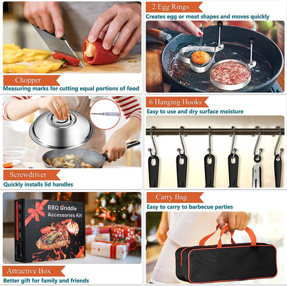 AEEKEL Blackstone Griddle Accessories Kit, 24Pcs Flat Top Grill Accessories Kit for Camp Chef, Professional BBQ Grilling Accessories Set with Grill Press, Enlarged Spatula, and More Griddle Tools