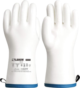 LANON Liquid Silicone Gloves, Heat Resistant Oven Gloves with Fingers, Food Grade, Waterproof, White, Medium