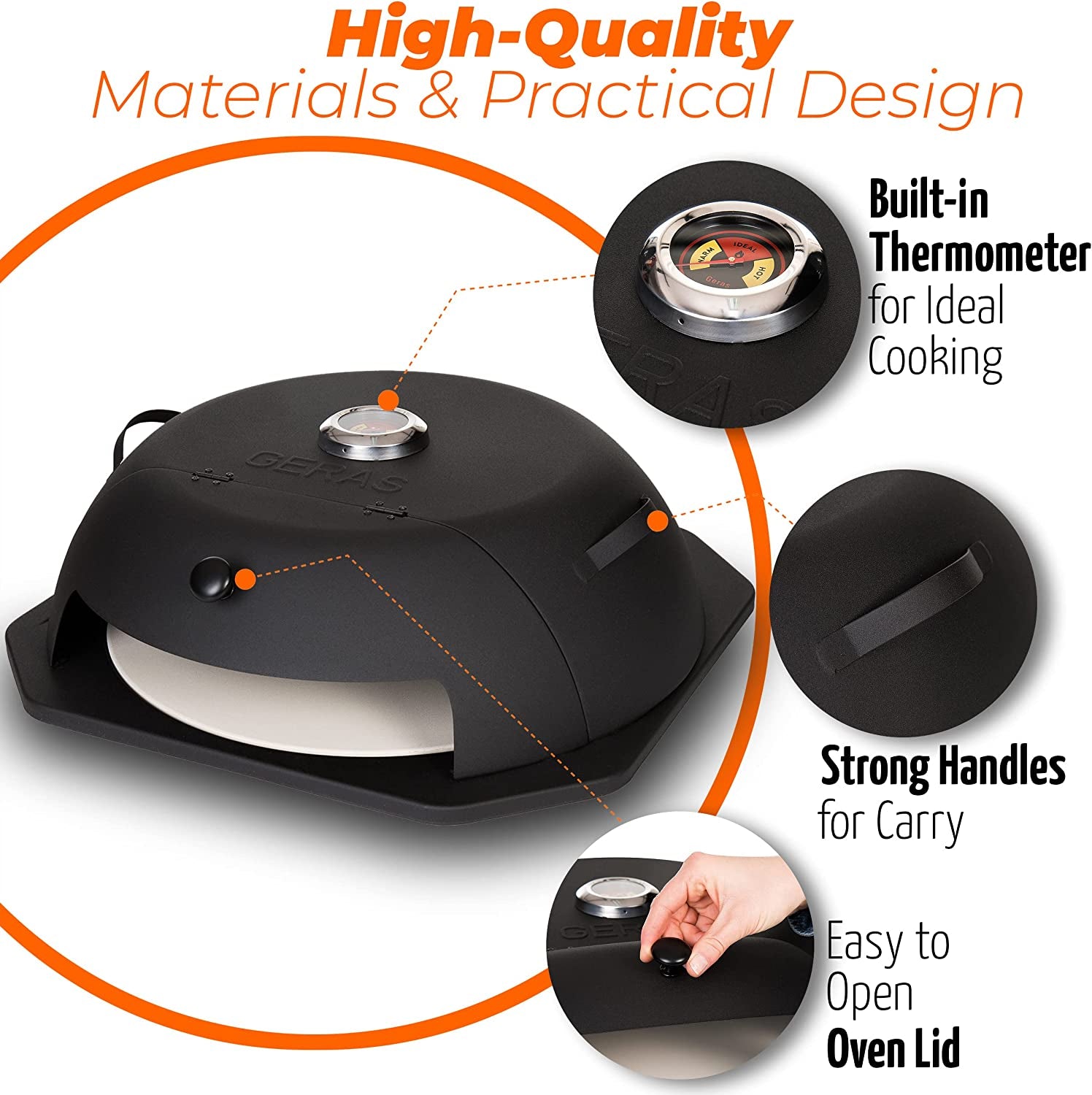 Geras Pizza Oven for Grill - Grill Top Pizza Maker for outside - Pizza Stone, Pizza Peel Kit - Outdoor Small Portable Backyard BBQ Pizzas Maker Charcoal Grill, Pellet, Propane Gas and Wood Fire