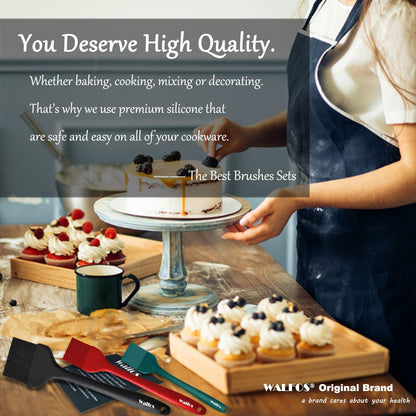 Walfos 3 Size Basting Brush (Extra Large, Large and Small), Silicone Pastry Brushes for Barbecue, Baking, Desserts, Cooking Brush for Kitchen - Strong Stainless Steel Core