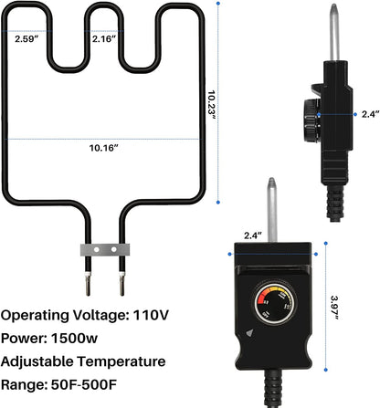 Universal Electric Smoker and Grill Heating Element Replacement Part with Adjustable Thermostat Cord Controlle for Masterbuilt Smokers & Turkey Fryers 1500 Watts