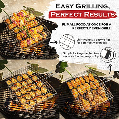 Grill Basket, Barbecue BBQ Grilling Basket, Stainless Steel Large Folding Grilling baskets With Handle, Portable Outdoor Camping BBQ Rack for Shrimp, Vegetables, Barbeque Griller Cooking Accessories
