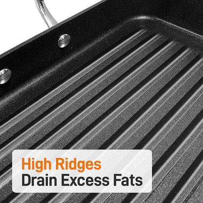 Nonstick Stove Top Grill Pan - PTFE/PFOA/PFOS Free Need Two Burners 20" X 13" Hard-Anodized Non Stick Grill & Griddle Pan - Kitchen Cookware, Dishwasher Safe NCGRP59