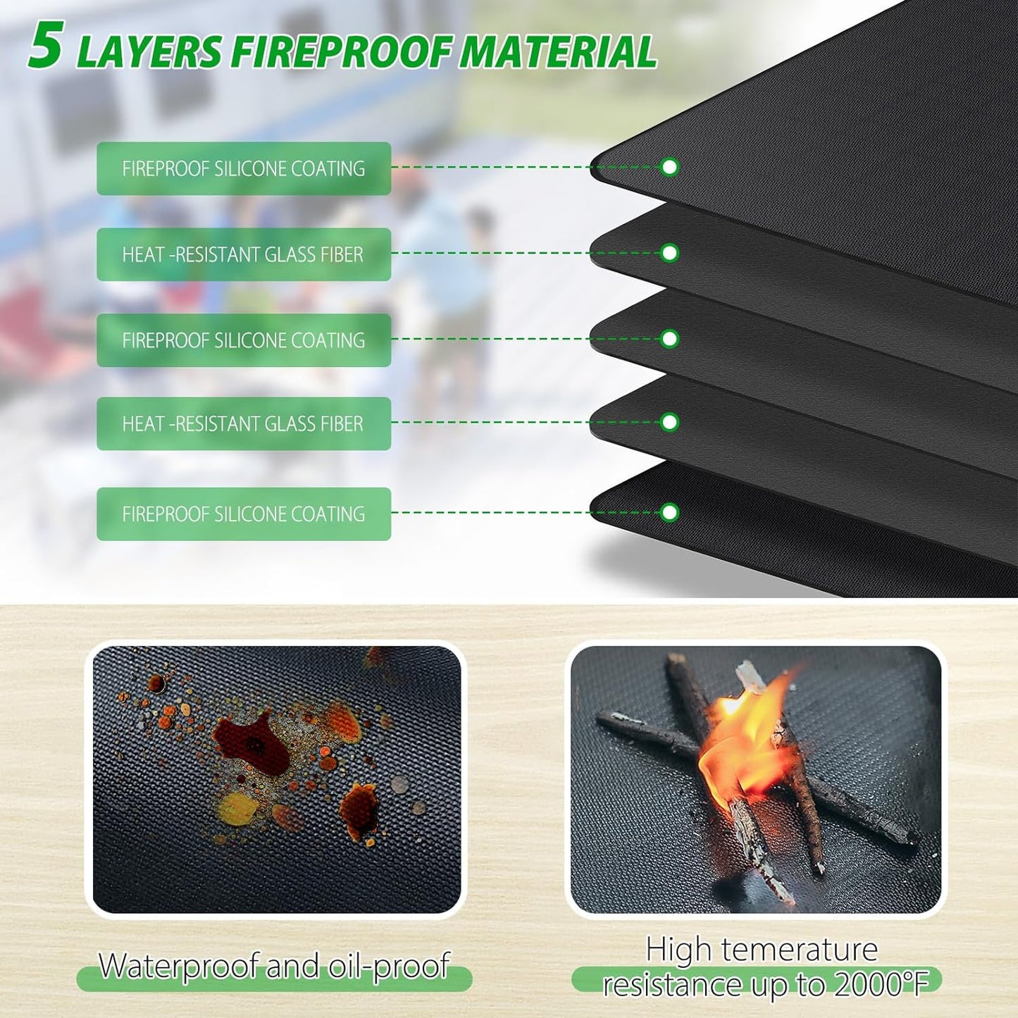 Grill Mat for Outdoor Grill, 24 * 31 Inch Heat Resistant Grill Mat for Outdoor Grill, Double-Sided Fireproof Grill Mat to Protect Outdoor Grill Table, Water Proof & Oil Proof BBQ Mat (1.2Mm)
