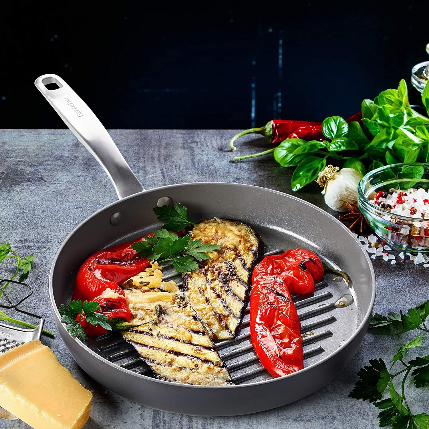 Chatham Hard Anodized Healthy Ceramic Nonstick, 11" Grill Pan, Pfas-Free, Dishwasher Safe, Oven Safe, Gray