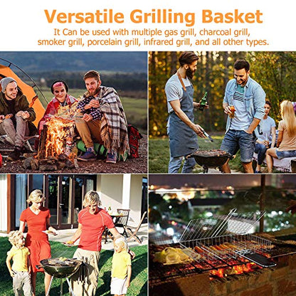 ORDORA Grill Basket, Fish Grill Basket, Rustproof 304 Stainless Steel BBQ Grilling Basket for Meat,Steak, Shrimp, Vegetables, Chops, Heavy Duty Grill Basket Outdoor Grill Accessories