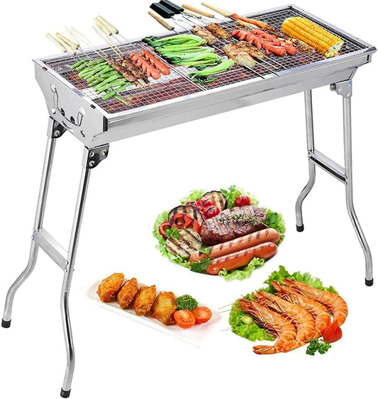 Charcoal Grill, Barbecue Grill Stainless Steel BBQ Smoker Barbecue Folding Portable for Outdoor Cooking Camping Hiking Picnics Backpacking Large