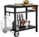 Dining Cart Table with Double-Shelf, Movable Steel Flattop Worktable, Hooks, Side Handle, Multifunctional and Commercial PC3401B (Black)