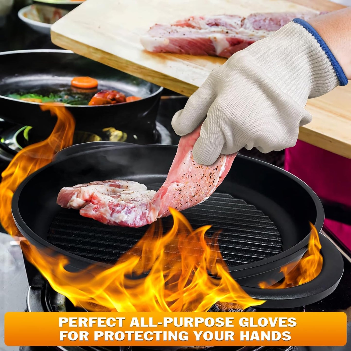 Heat Resistant Cooking Gloves - Kitchen Gloves 480 Degree Heat Resistant Oven Gloves for Handling Hot Food Cooking Baking Oven Gloves - Camping Cooking Pot Indoor Outdoor Smoker Grill