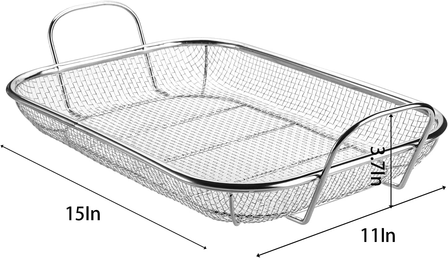WUWEOT Grill Basket, Vegetable Barbecue Basket, 15" X 11" Stainless Steel Square Wire Mesh Grilling Basket Roasting Pan with Two Handles for Vegetables, Chicken, Meats and Fish