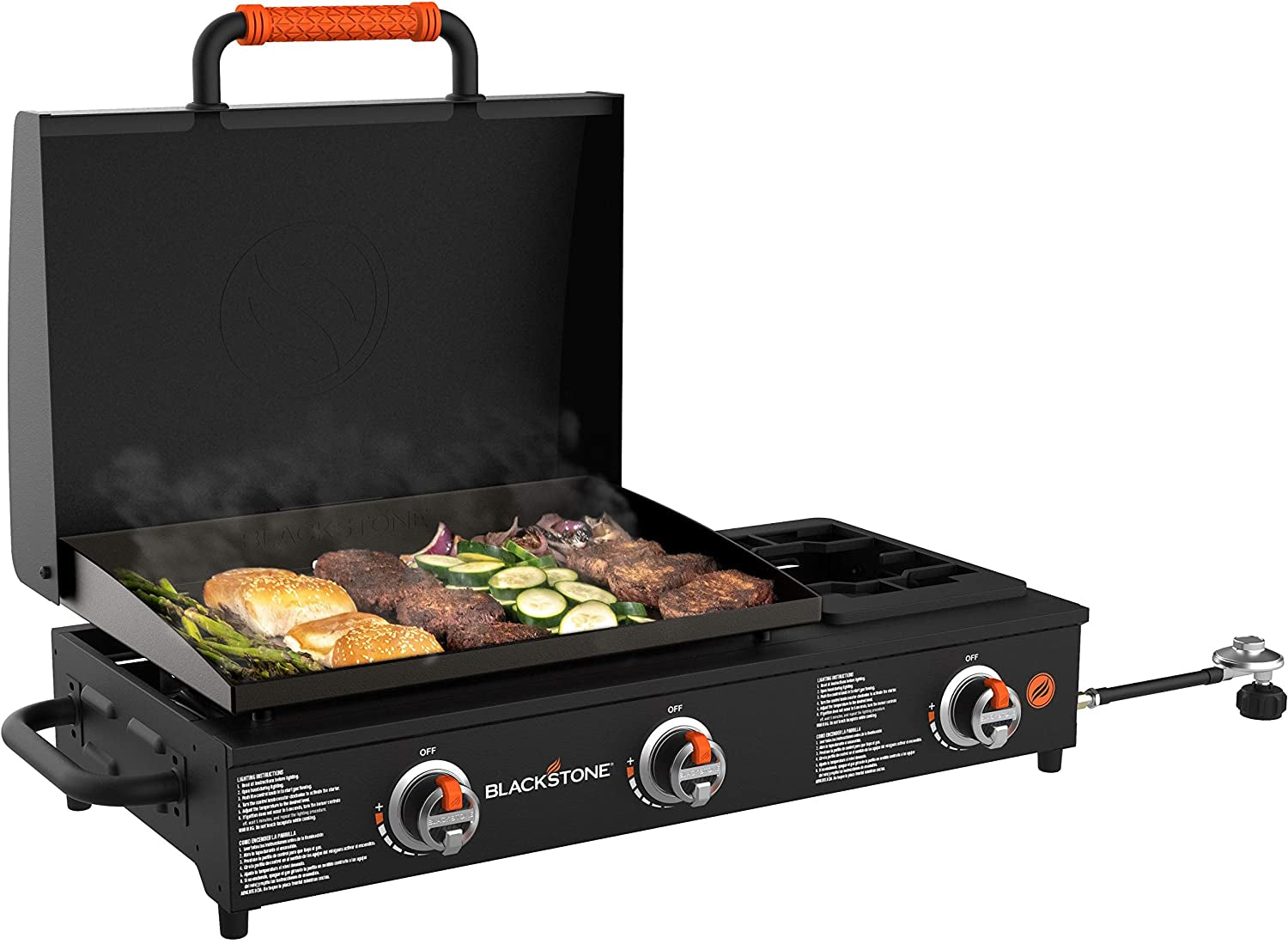 1860 on the Go Range Top Combo with Hood & Handles Heavy Duty Flat Top BBQ Griddle Grill Station for Kitchen, Camping, Outdoor, Tailgating 22 Inch Black