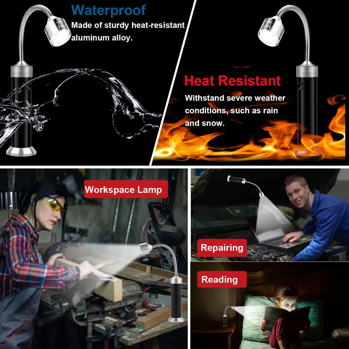 Grill Light, Grill Accessories - Christmas Stocking Stuffers for Men Dad Boyfriend, LED BBQ Light with Magnetic Base & 360° Flexible Gooseneck, Smoker Grilling Gifts for Men, Batteries Included-2 Pack