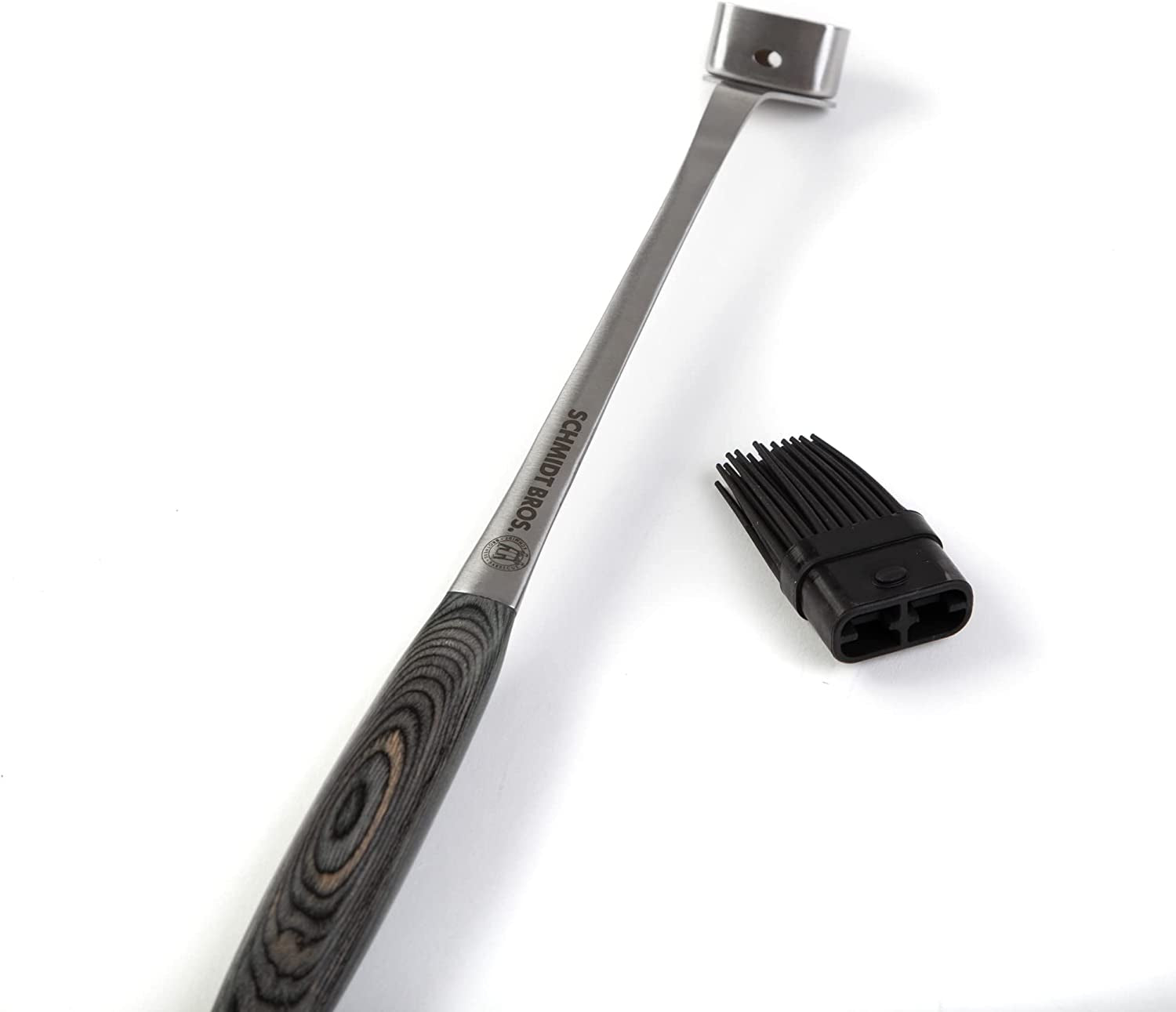 Schmidt Brothers - BBQ Ash 4 Piece Grill Set, Full-Forged Stainless Steel Grilling Utensils Including Spatula, Fork, Basting Brush, and Tongs with All Wood Handles