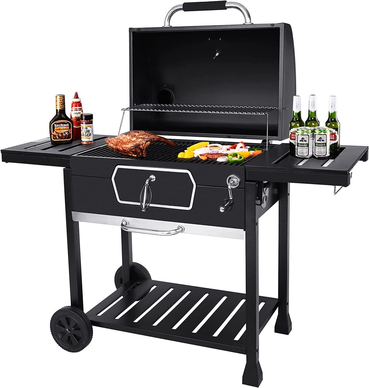 CD2030AN 30-Inch Charcoal Grill, Deluxe BBQ Smoker Picnic Camping Patio Backyard Cooking, Black, Large