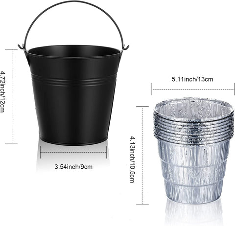 Image of Drip Grease Bucket Can with 12 Pieces Disposable Foil Liners Grills Bucket Liners Wood Pellet Grills Replacement for Camp Wood Pellet Grill BBQ Accessories (Black)