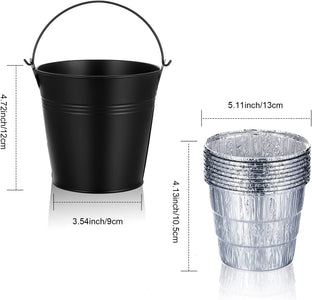 Drip Grease Bucket Can with 12 Pieces Disposable Foil Liners Grills Bucket Liners Wood Pellet Grills Replacement for Camp Wood Pellet Grill BBQ Accessories (Black)