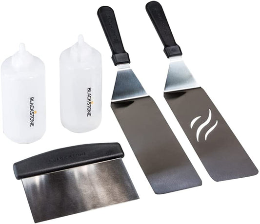 Blackstone 1542 Flat Top Griddle Professional Grade Accessory Tool Kit (5 Pieces) 16 Oz Bottle, Two Spatulas, Chopper/Scraper and One Cookbook-Perfect for Cooking Indoor or Outdoor, Multicolor