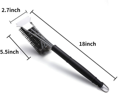 Image of Grill Cleaning Brush and Scraper for Safe Cleaning Stainless Steel BBQ Accessories Tool with Hanging Loop, Size 18''X 2.7''