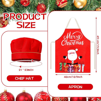 4 Sets Christmas Kids Apron and Chef Hat Boys Girls Aprons with 2 Pockets Hats Cooking Kitchen Painting Baking Wear