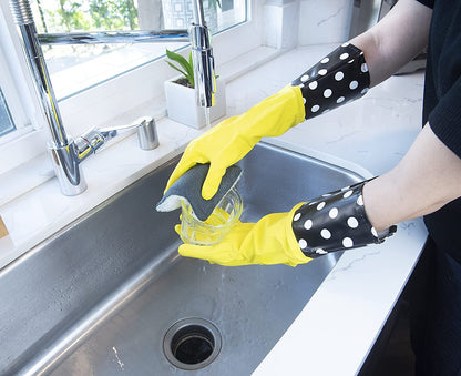 Glam Reusable Latex Dishwashing Gloves for Kitchen or Cleaning, One Size, Yellow, 3 Pairs