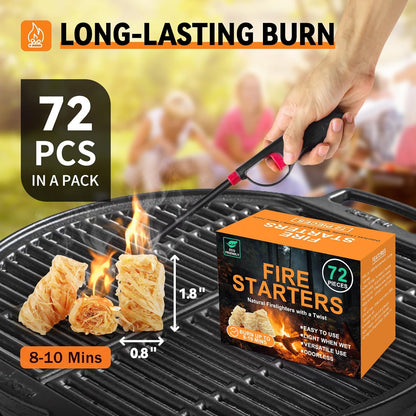 Realcook Natural Fire Starter for Campfires: All Weather Firestarters - Odorless Charcoal Starters for Grill | Fire Pit | Indoor Fireplaces | BBQ | Wood Stove | Smoker - 72 Counts