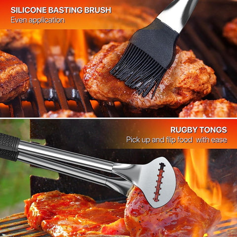 Image of Grill Accessories BBQ Tool - 9Pcs Stainless Steel Grilling Tools BBQ Set with Spatula Basting Cover Grill Carry Bag for Camping,Camp Chef Utensil Grill Set-Gift Ideas BBQ Accessories, Gifts for Men