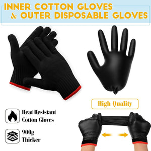 200 Pcs Disposable BBQ Gloves with 4 Pairs Cotton Liners Grilling Gloves BBQ Cooking Gloves (Black, Dark Gray, X-Large)