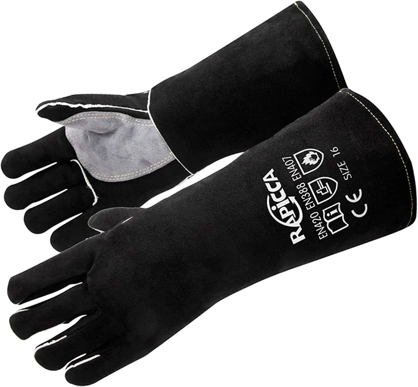 Welding Gloves 14 Inches,662℉,Heat Resistant Leather Forge/Mig/Stick Welding Gloves Heat/Fire Resistant, Mitts for Oven/Grill/Fireplace/Furnace/Stove/Pot Holder/Bbq/Animal Handling-Black