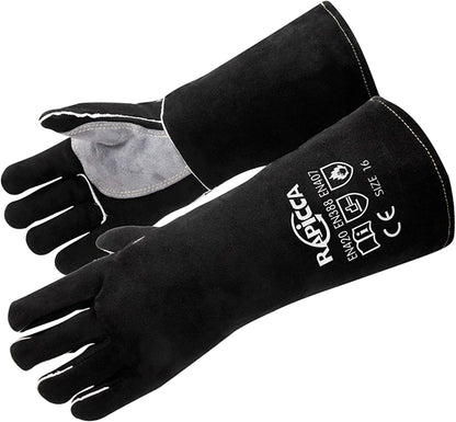Welding Gloves 14 Inches,662℉,Heat Resistant Leather Forge/Mig/Stick Welding Gloves Heat/Fire Resistant, Mitts for Oven/Grill/Fireplace/Furnace/Stove/Pot Holder/Bbq/Animal Handling-Black