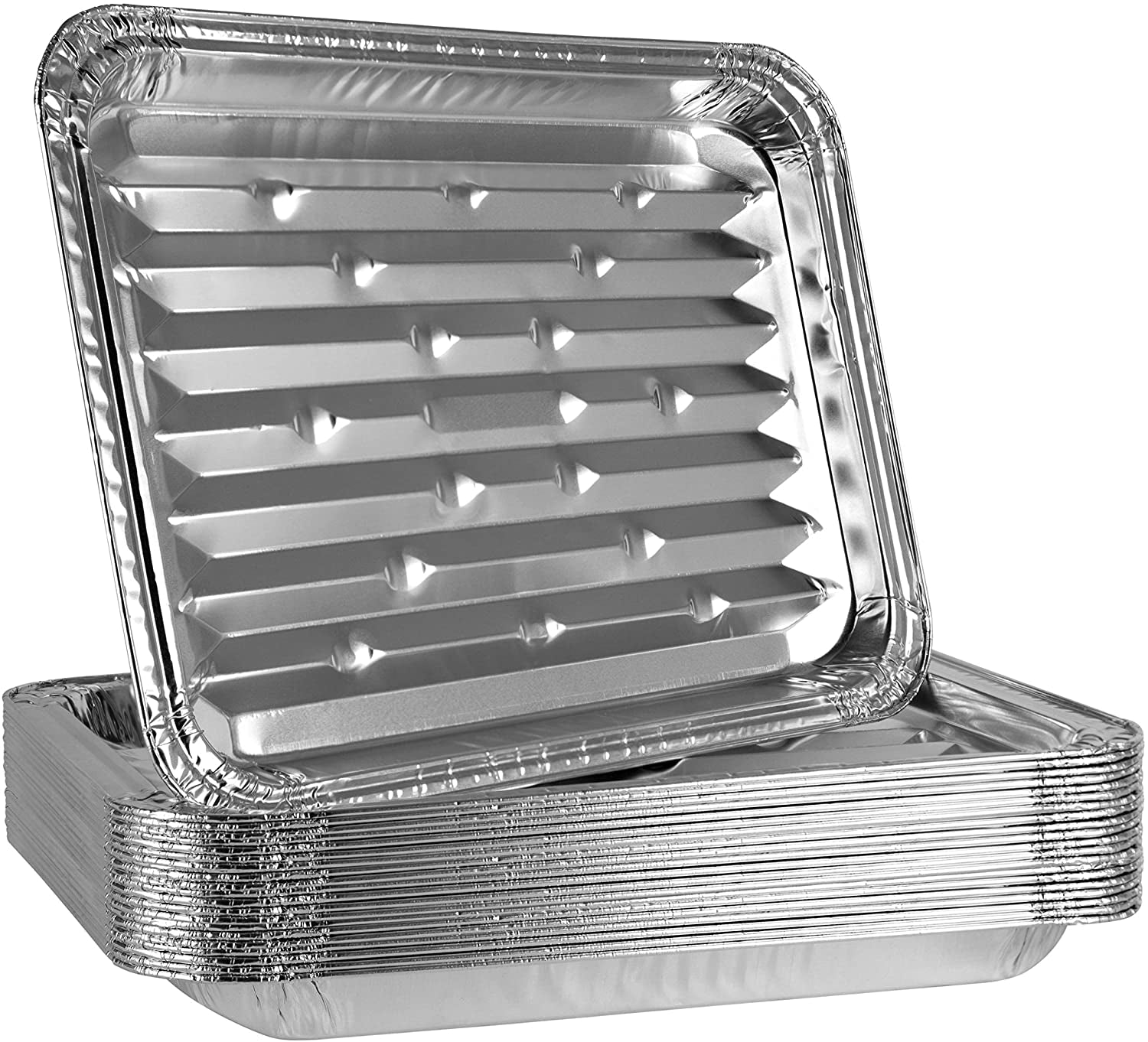 Aluminum Grill Pans, Broiler Pans, Grill Liners, Durable with Ribbed Bottom Surface for BBQ, Grill, Texture Disposable,Pack of 10