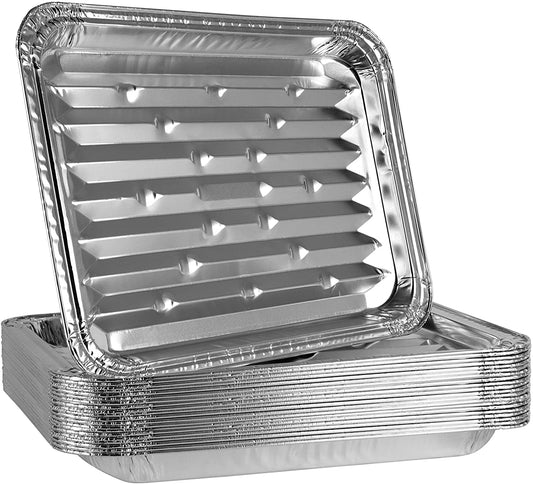 Aluminum Grill Pans, Broiler Pans, Grill Liners, Durable with Ribbed Bottom Surface for BBQ, Grill, Texture Disposable,Pack of 10