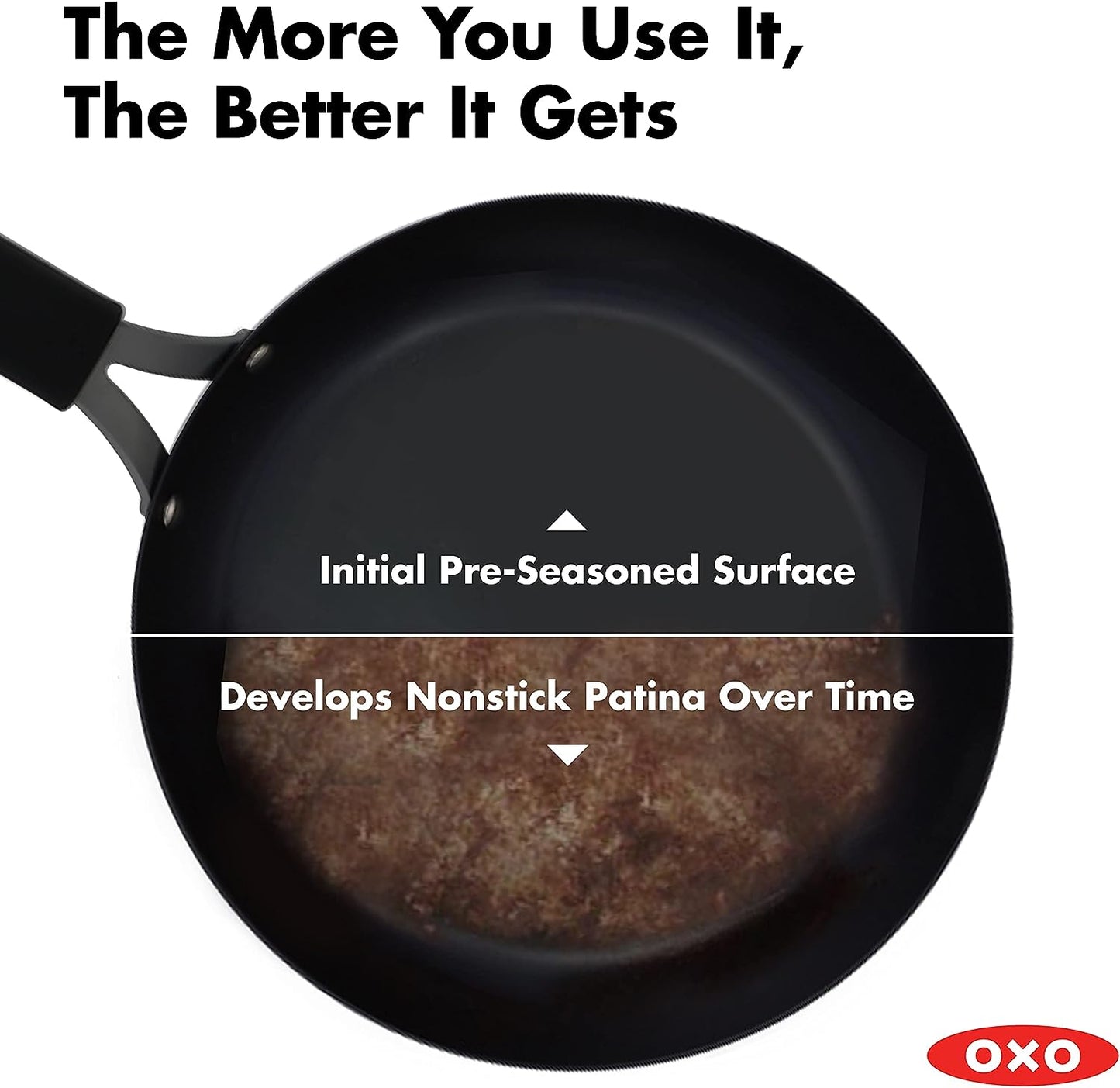 OXO Obsidian Pre-Seasoned Carbon Steel, 15" X 10.5" Roasting Pan with Stainless Steel Roaster Rack, Induction, Black