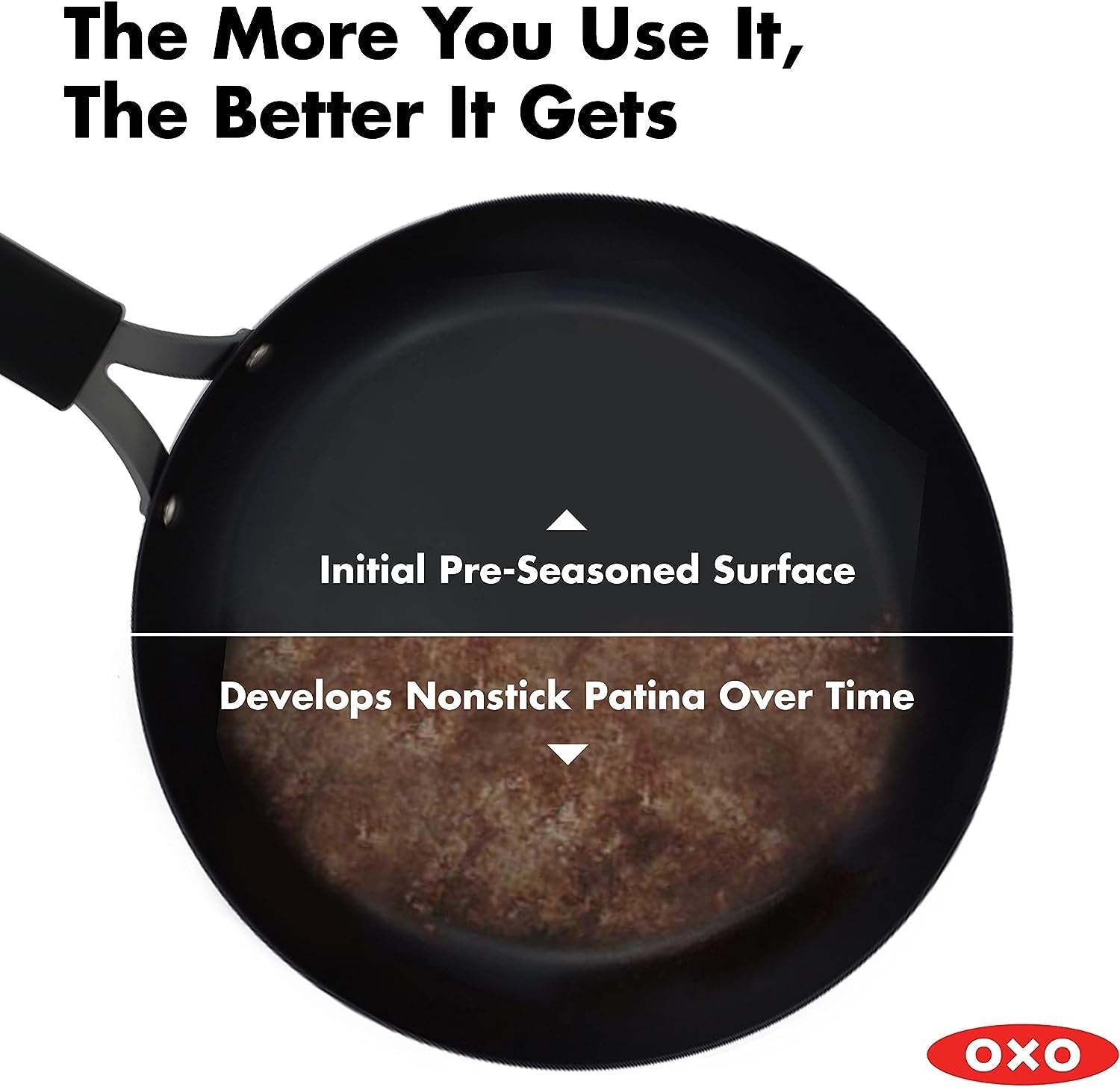 OXO Obsidian Pre-Seasoned Carbon Steel, 15" X 10.5" Roasting Pan with Stainless Steel Roaster Rack, Induction, Black