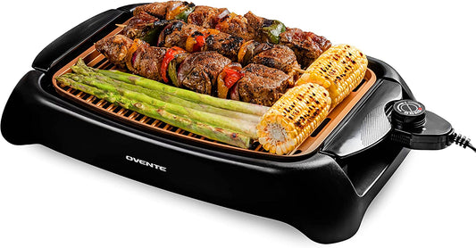 Electric Indoor Grill with 13X10 Inch Non-Stick Cooking Surface, 1000W Fast Heat up Power, Adjustable Temperature, Removable and Dishwasher Safe Grilling Plate and Drip Tray, Copper GD1632NLCO
