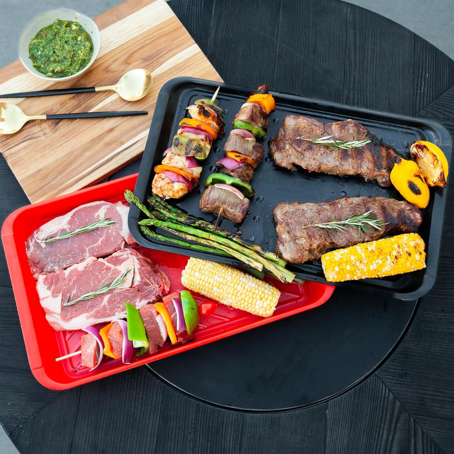 Prep & Serving Trays | Set of 2 | Stackable Serving Tray & Marinating Tray | Serving Platter for Plating Food & BBQ Prep Tub for Marinating Meats | Grill Accessories for Outdoor Grill |
