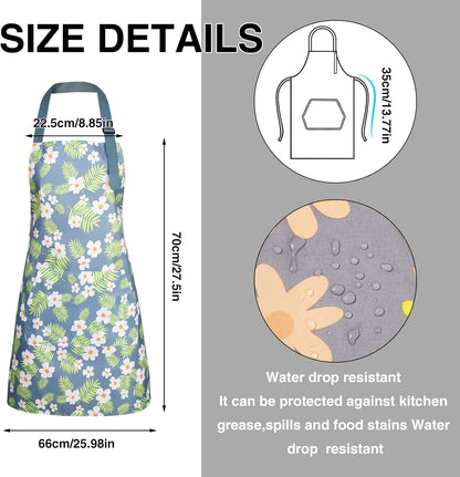 3 Pack Floral Aprons with Pocket, Blooming Womens Aprons Waterproof Adjustable Cooking Aprons for Kitchen Gardening and Salon