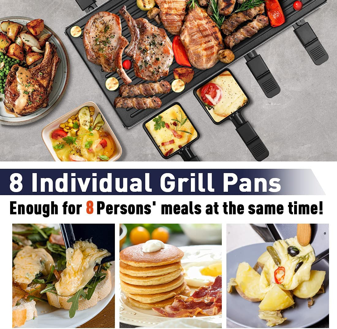 Raclette Table Grill,  Electric Grill, 1500W Korean BBQ Grill, Cheese Raclette Indoor Grill with 2 in 1 Reversible Non-Stick Plate, Crepe Maker with 8 Paddles & Shovels, Blue Upgraded Version