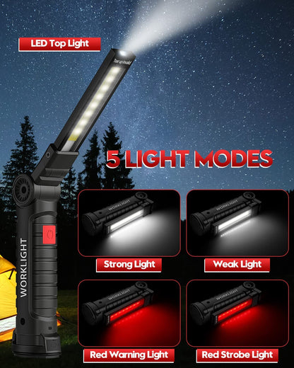 Tool Gifts for Men, Rechargeable LED Work Lights Grill Light with Magnetic Base 5 Modes 360° Rotate (2Pack Black)
