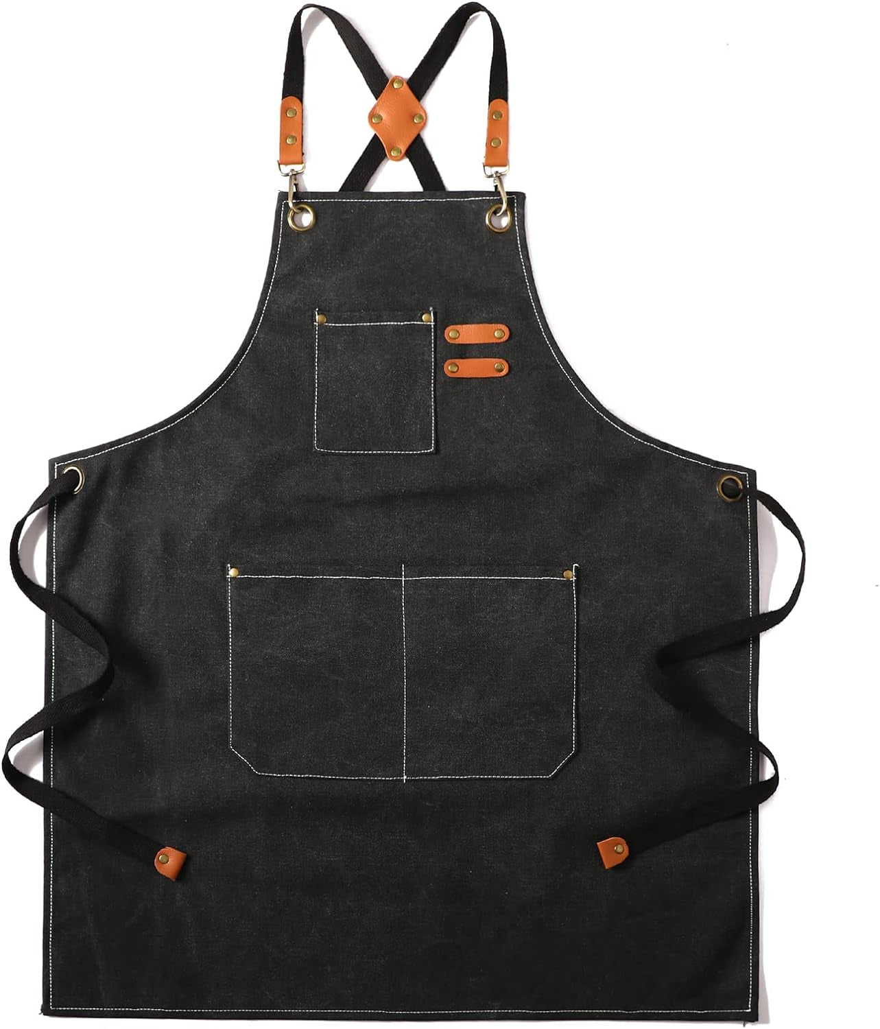 Canvas Cross Back Chef Cotton Aprons for Men Women with Large Pockets