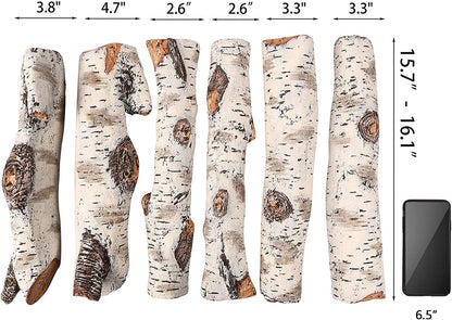 Gas Fireplace Logs Set Ceramic White Birch for Intdoor Inserts, Vented, Propane, Electric Gas Fireplaces, Outdoor Firebowl, Linear Fire Pits Ceramic Fiber Fake Wood Logs,Fireplace Decor, 6Pcs