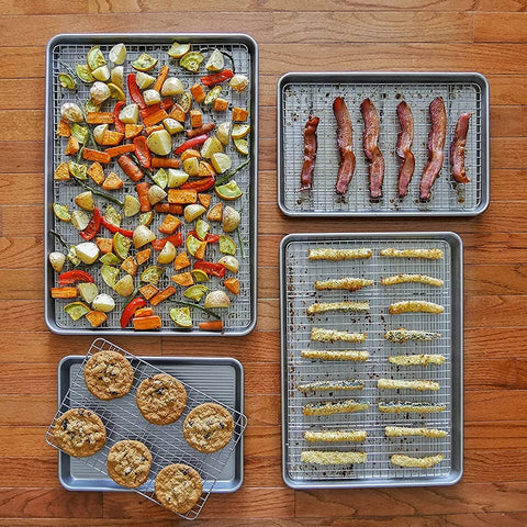 Image of USA Pan Bakeware Half Sheet Baking Pan and Bakeable Nonstick and Cooling Rack Set, Metal