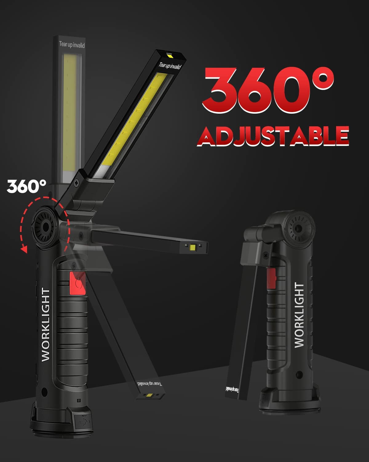 Tool Gifts for Men, Rechargeable LED Work Lights Grill Light with Magnetic Base 5 Modes 360° Rotate (2Pack Black)
